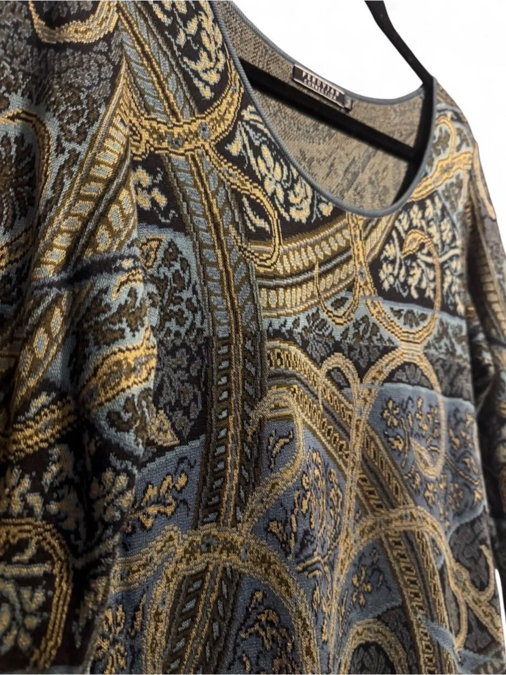 Peruvian Connection Kashmiri Long-Sleeve Paisley Sheath Dress Medium Pima Cotton